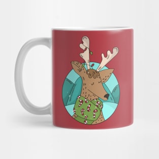 Cute Christmas Deer Illustration with Candy Cane Scarf Mug